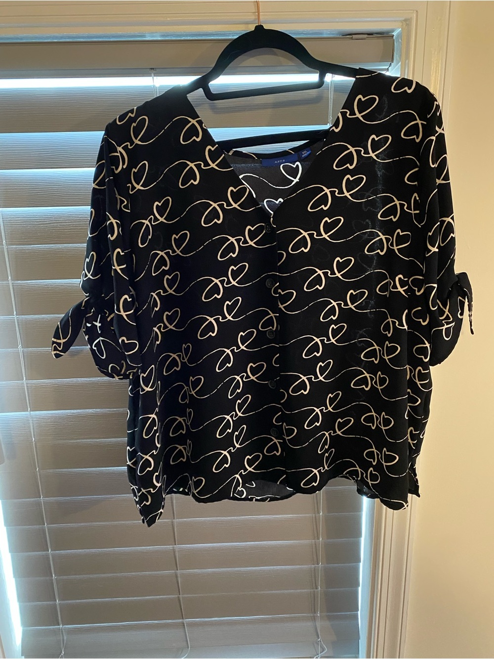 Apt. 9 Black Blouse with White Heart Print